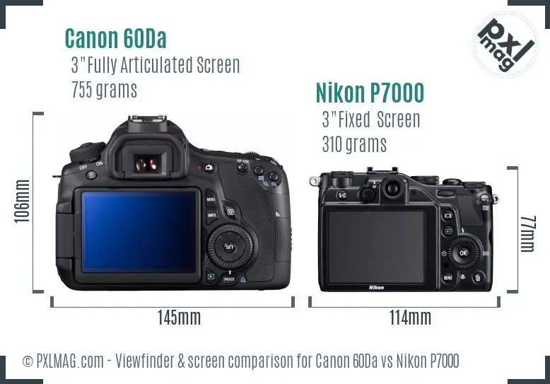 Canon 60Da vs Nikon P7000 Screen and Viewfinder comparison
