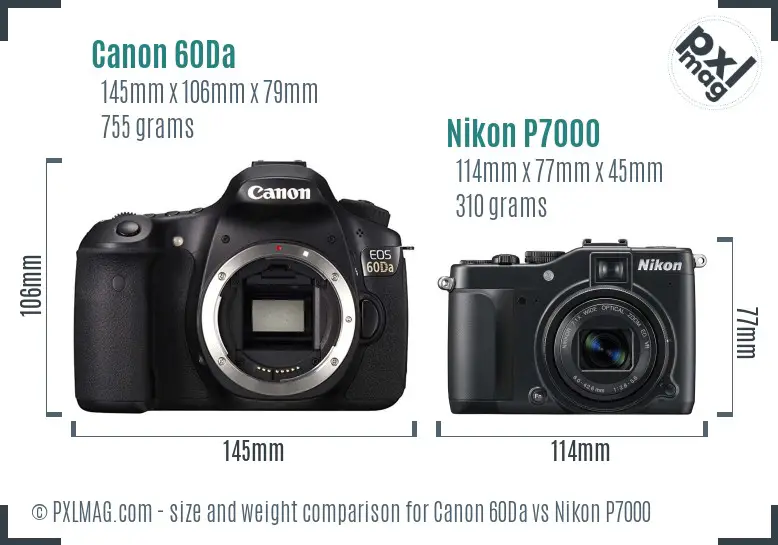Canon 60Da vs Nikon P7000 size comparison
