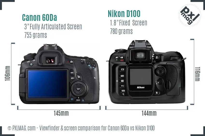 Canon 60Da vs Nikon D100 Screen and Viewfinder comparison