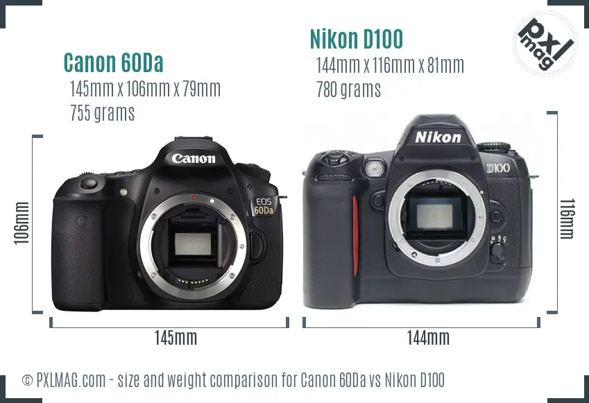 Canon 60Da vs Nikon D100 size comparison