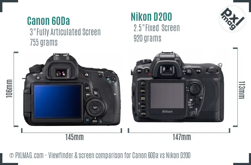 Canon 60Da vs Nikon D200 Screen and Viewfinder comparison