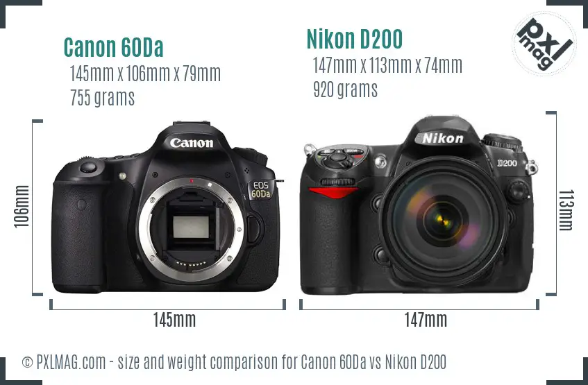 Canon 60Da vs Nikon D200 size comparison