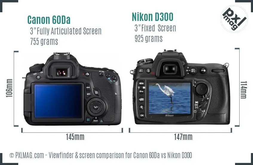 Canon 60Da vs Nikon D300 Screen and Viewfinder comparison