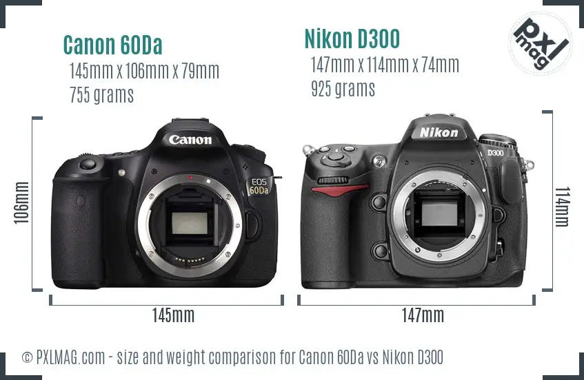 Canon 60Da vs Nikon D300 size comparison