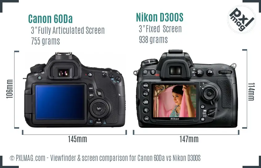 Canon 60Da vs Nikon D300S Screen and Viewfinder comparison