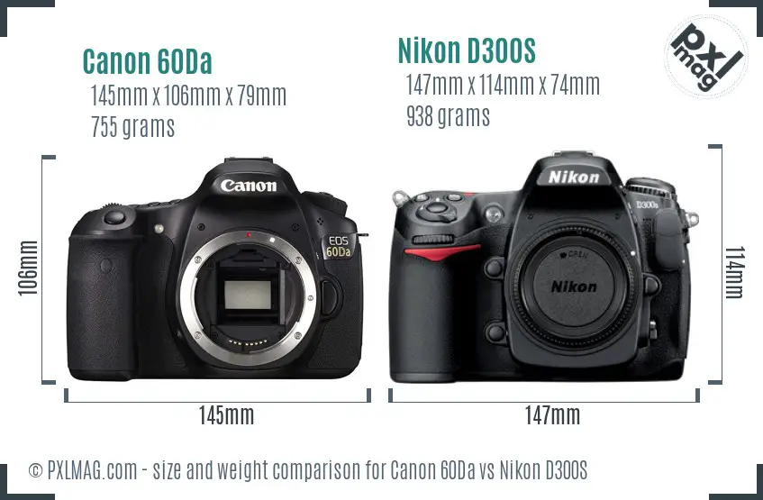 Canon 60Da vs Nikon D300S size comparison