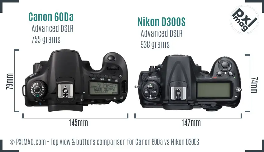 Canon 60Da vs Nikon D300S top view buttons comparison