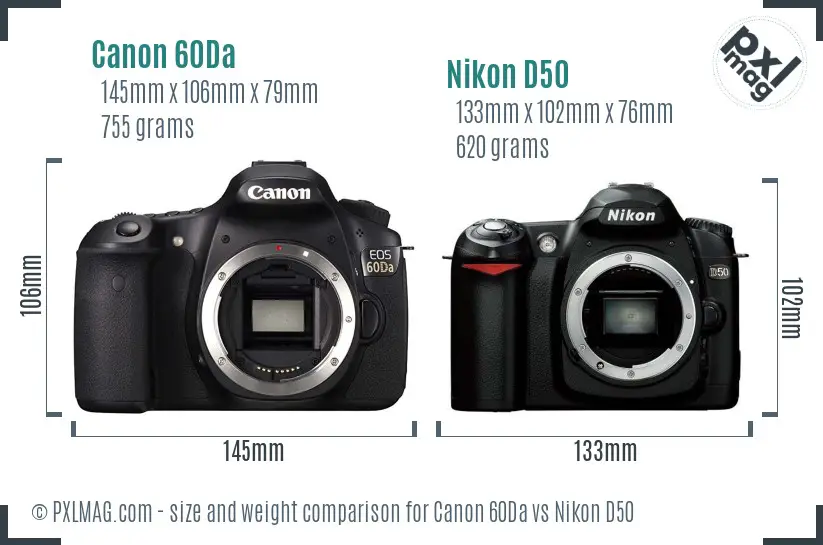 Canon 60Da vs Nikon D50 size comparison