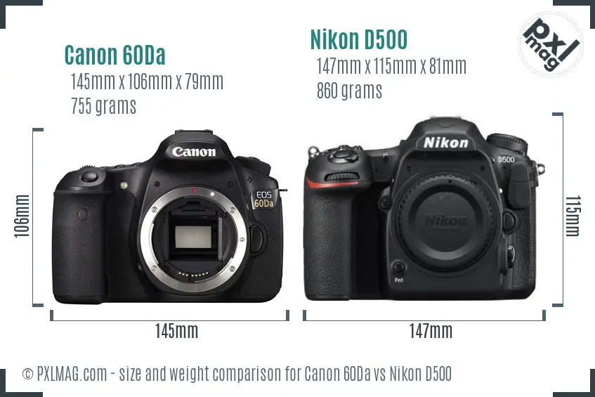 Canon 60Da vs Nikon D500 size comparison