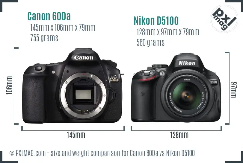 Canon 60Da vs Nikon D5100 size comparison