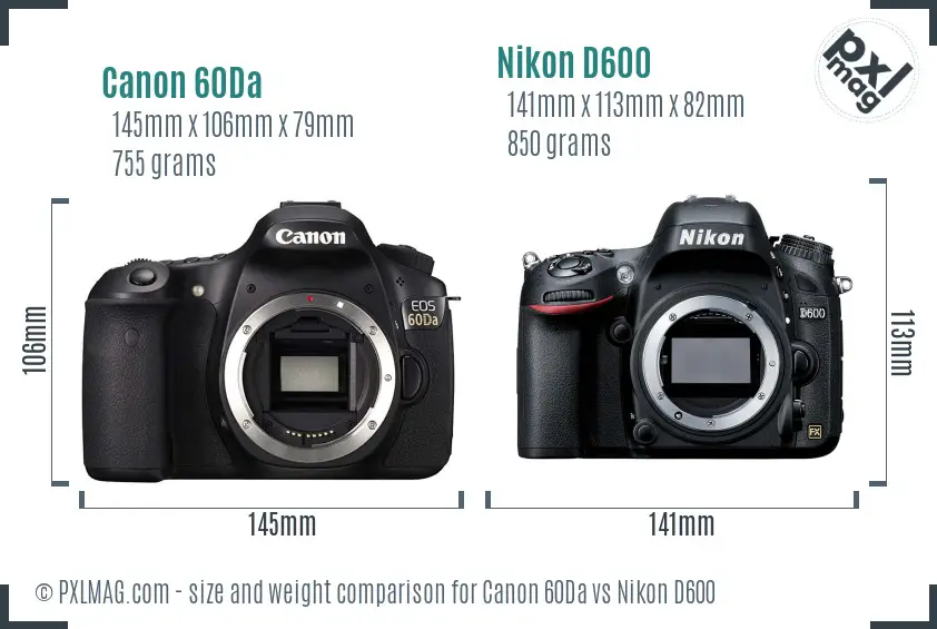Canon 60Da vs Nikon D600 size comparison