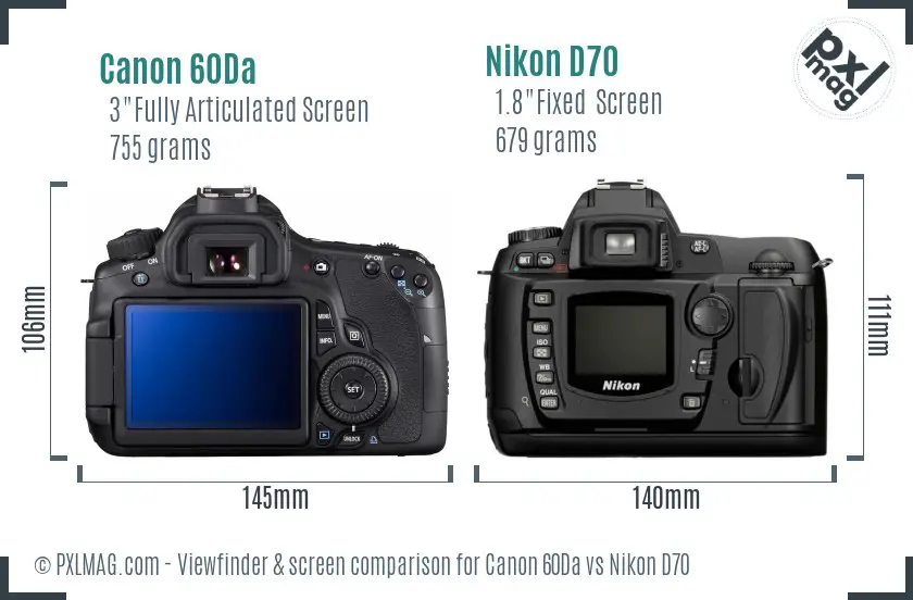 Canon 60Da vs Nikon D70 Screen and Viewfinder comparison