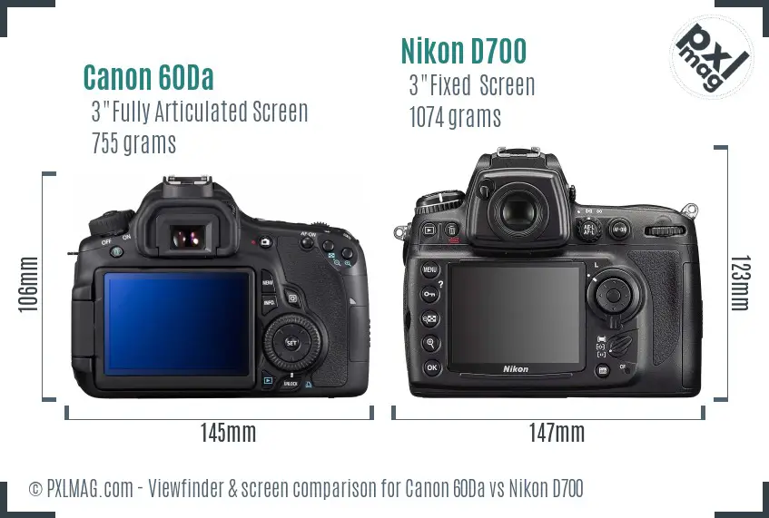 Canon 60Da vs Nikon D700 Screen and Viewfinder comparison
