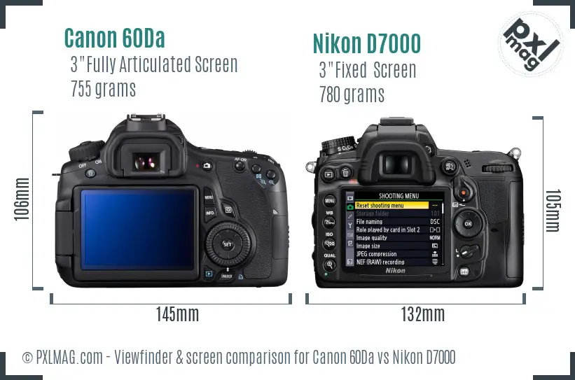 Canon 60Da vs Nikon D7000 Screen and Viewfinder comparison