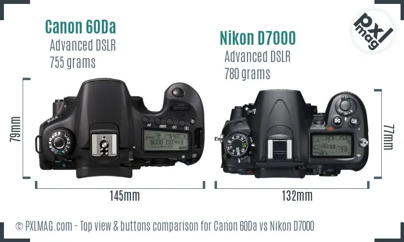 Canon 60Da vs Nikon D7000 top view buttons comparison