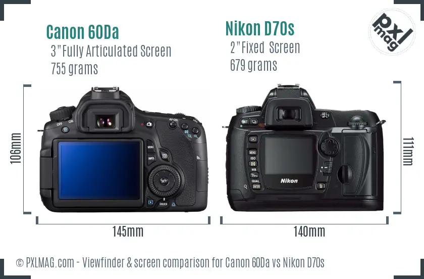 Canon 60Da vs Nikon D70s Screen and Viewfinder comparison