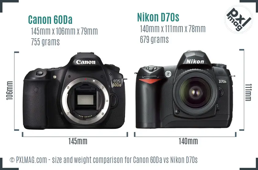 Canon 60Da vs Nikon D70s size comparison