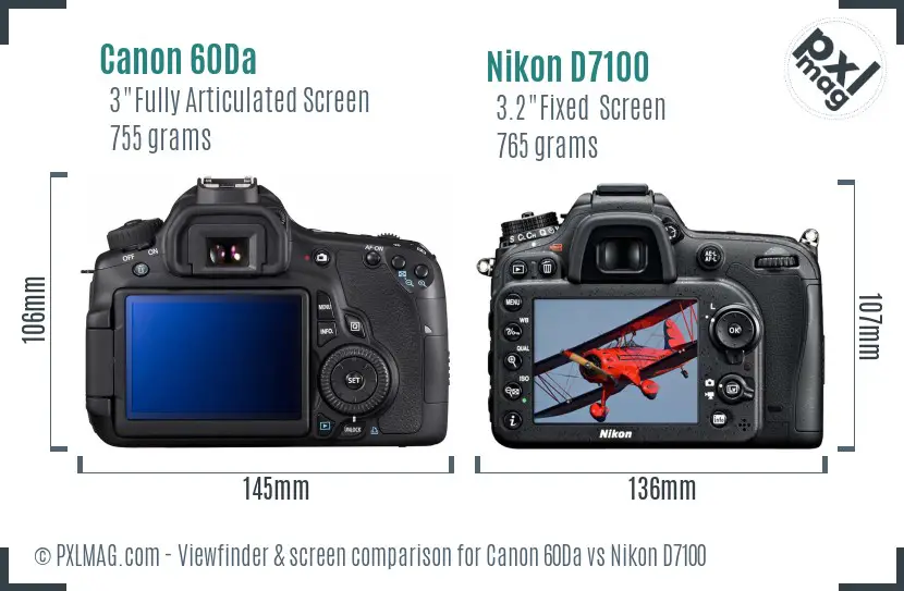 Canon 60Da vs Nikon D7100 Screen and Viewfinder comparison
