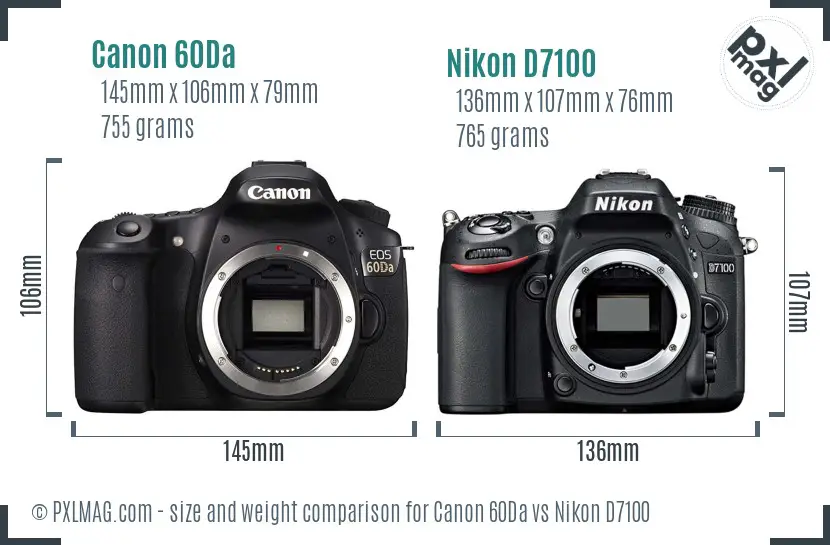 Canon 60Da vs Nikon D7100 size comparison