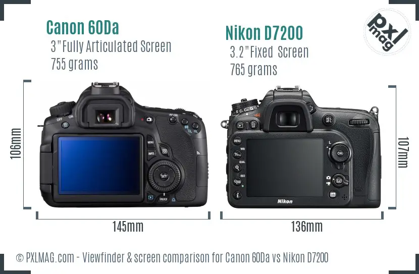 Canon 60Da vs Nikon D7200 Screen and Viewfinder comparison