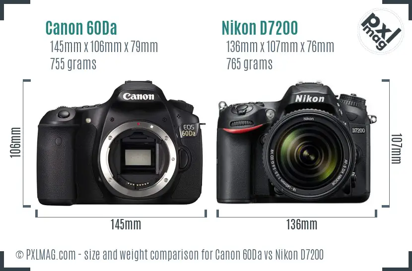 Canon 60Da vs Nikon D7200 size comparison