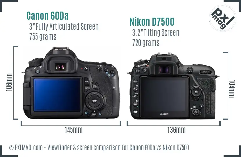 Canon 60Da vs Nikon D7500 Screen and Viewfinder comparison
