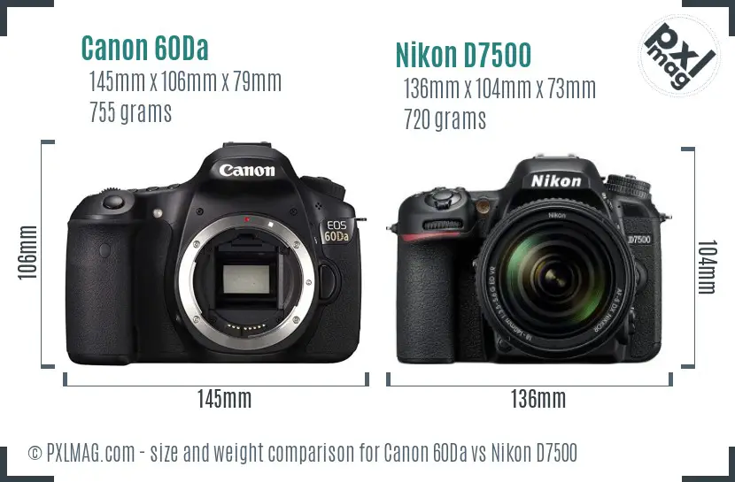 Canon 60Da vs Nikon D7500 size comparison