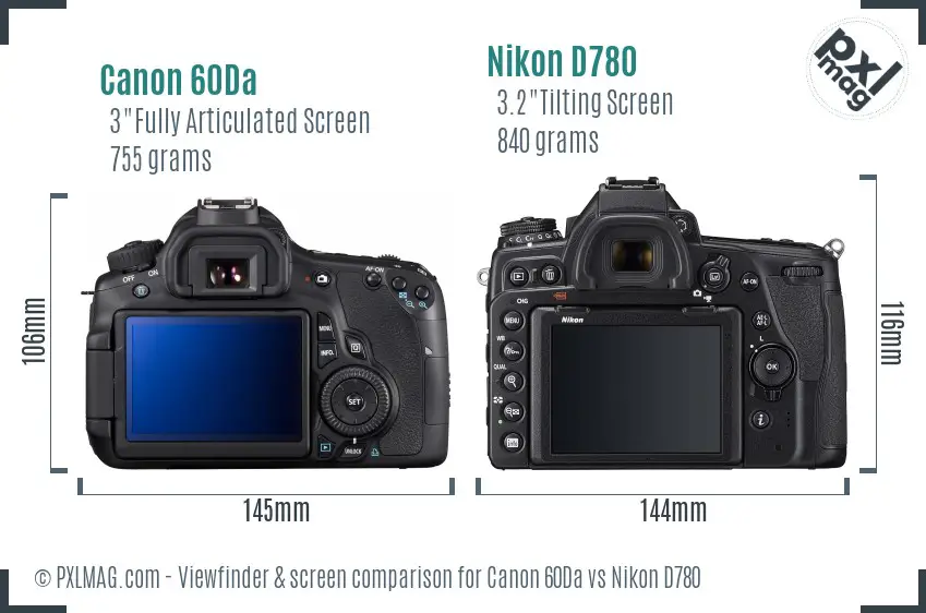 Canon 60Da vs Nikon D780 Screen and Viewfinder comparison