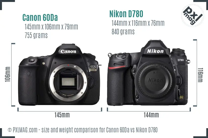 Canon 60Da vs Nikon D780 size comparison