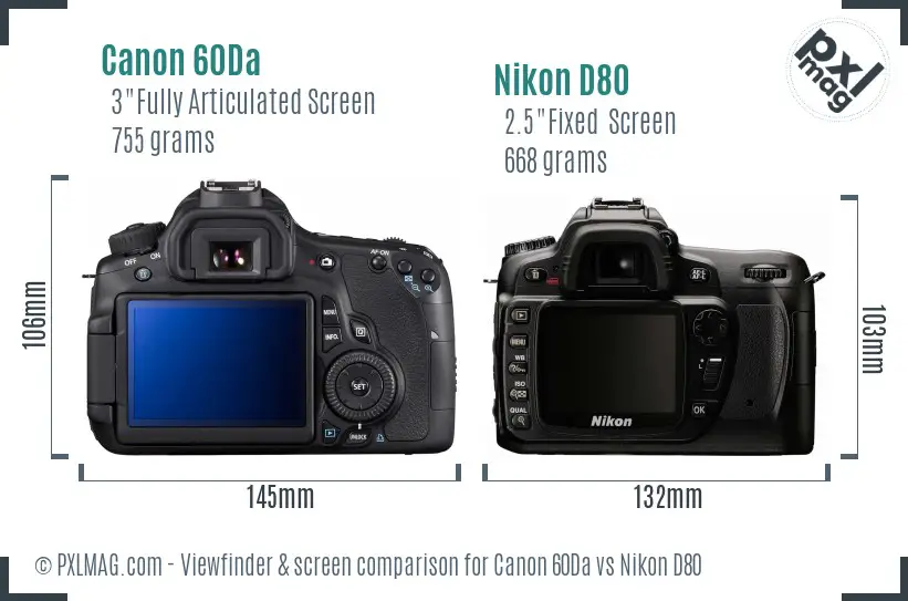 Canon 60Da vs Nikon D80 Screen and Viewfinder comparison