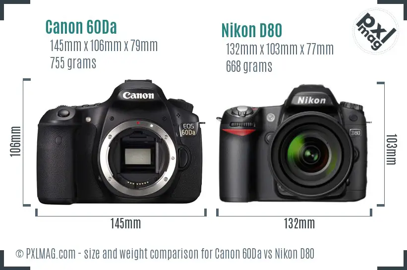 Canon 60Da vs Nikon D80 size comparison