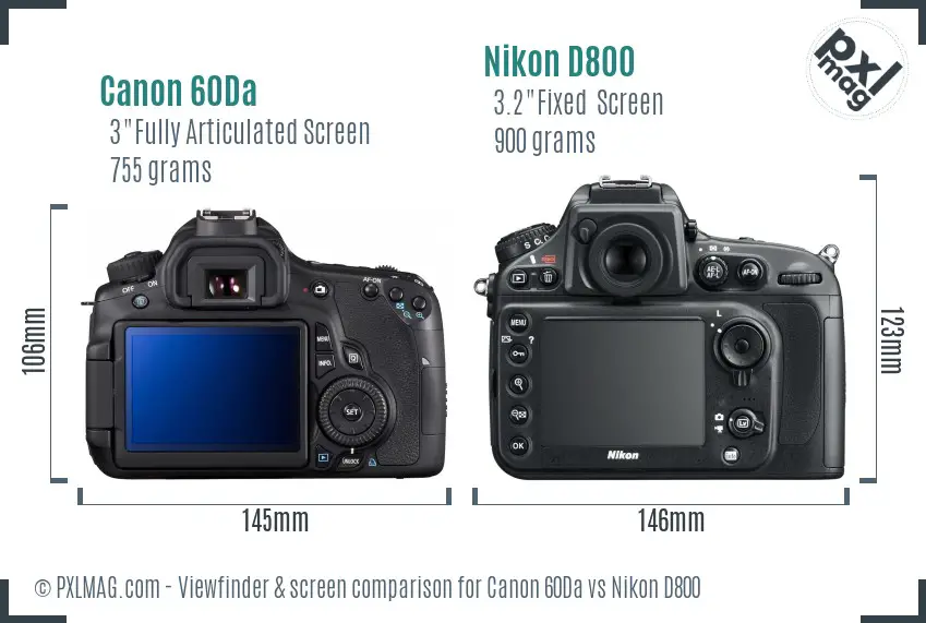 Canon 60Da vs Nikon D800 Screen and Viewfinder comparison Canon 60Da vs Nikon D800 Screen and Viewfinder comparison
