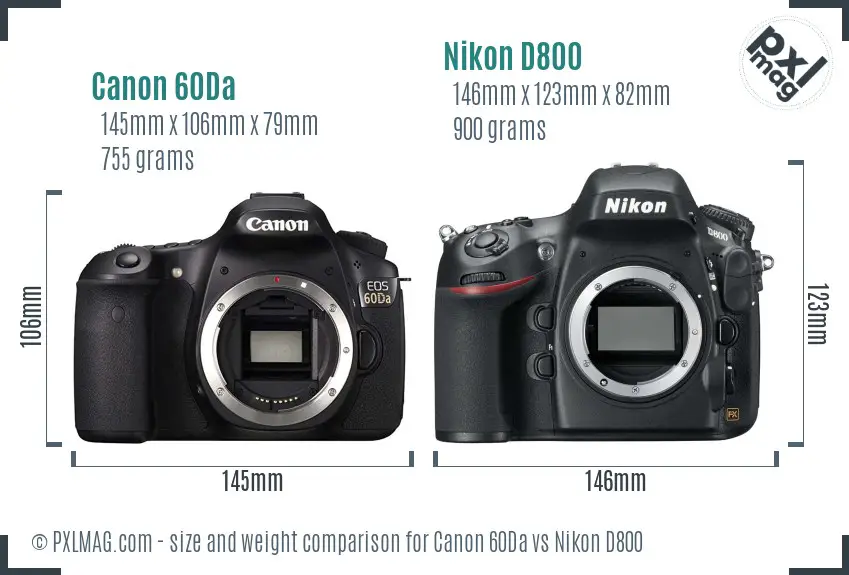 Canon 60Da vs Nikon D800 size comparison Canon 60Da vs Nikon D800 size comparison