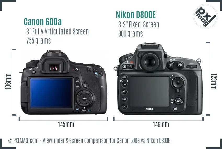 Canon 60Da vs Nikon D800E Screen and Viewfinder comparison