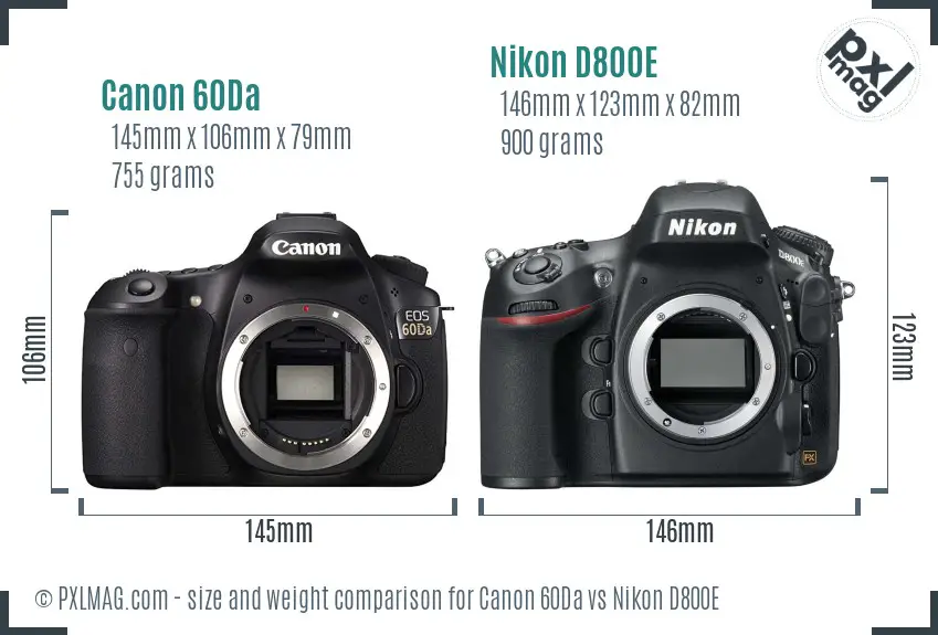 Canon 60Da vs Nikon D800E size comparison