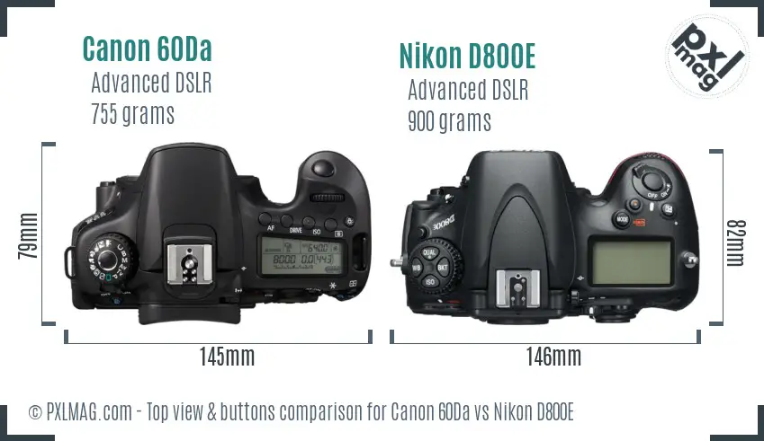 Canon 60Da vs Nikon D800E top view buttons comparison