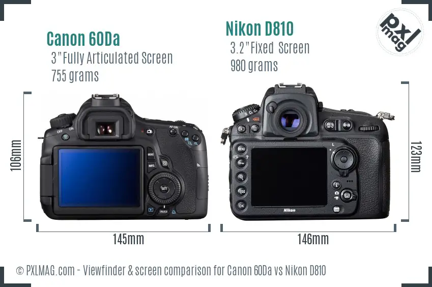 Canon 60Da vs Nikon D810 Screen and Viewfinder comparison