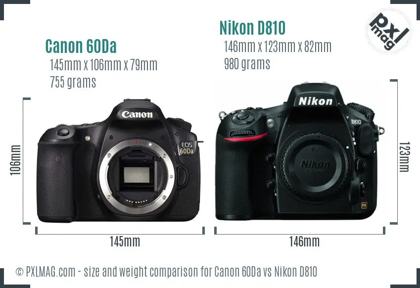 Canon 60Da vs Nikon D810 size comparison