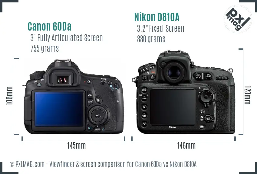Canon 60Da vs Nikon D810A Screen and Viewfinder comparison
