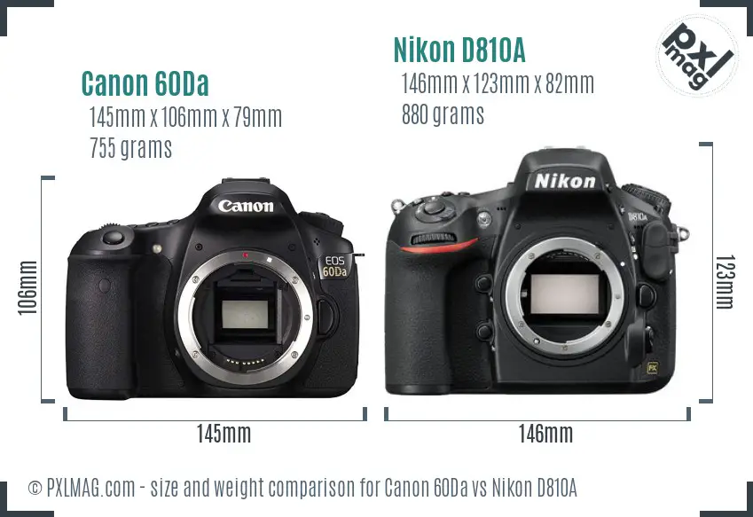 Canon 60Da vs Nikon D810A size comparison