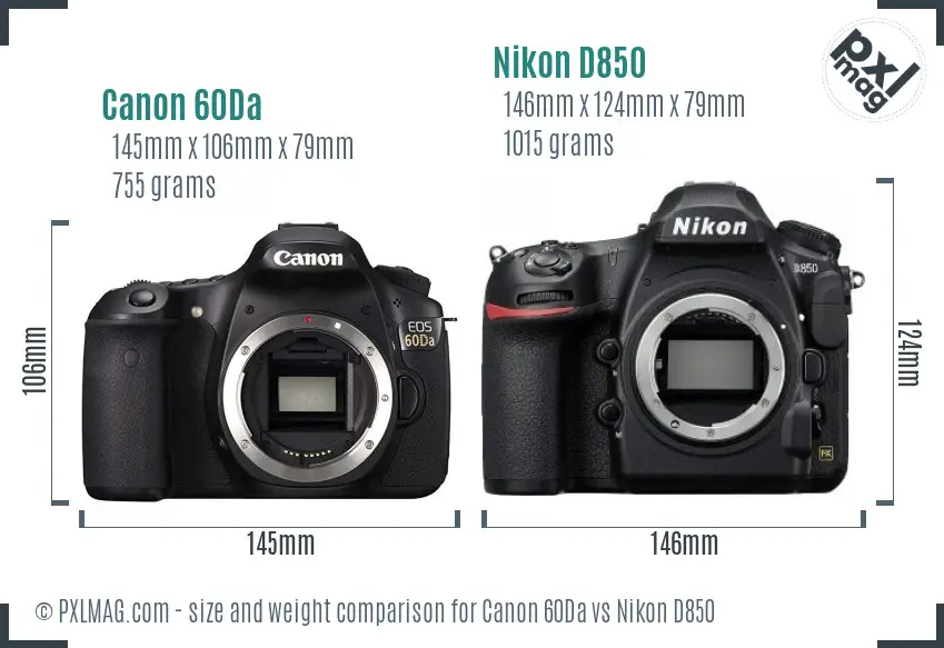 Canon 60Da vs Nikon D850 size comparison