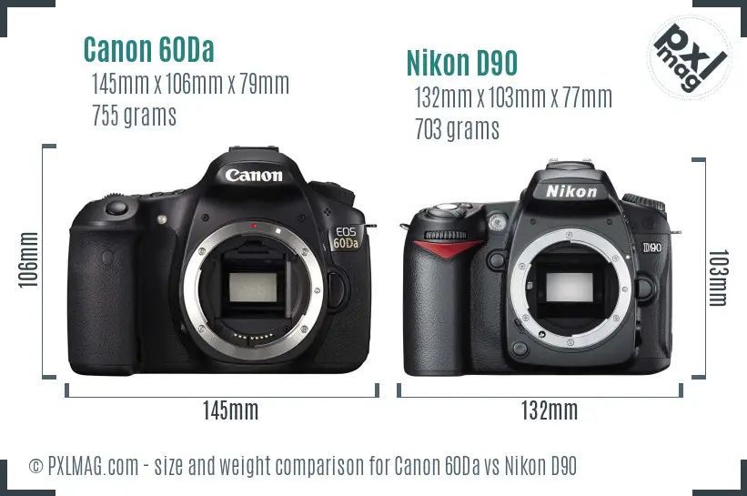 Canon 60Da vs Nikon D90 size comparison