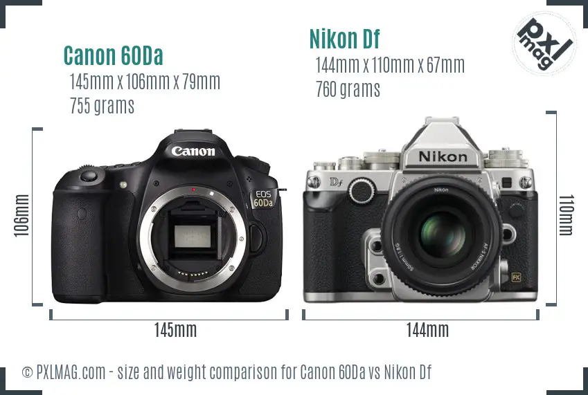 Canon 60Da vs Nikon Df size comparison