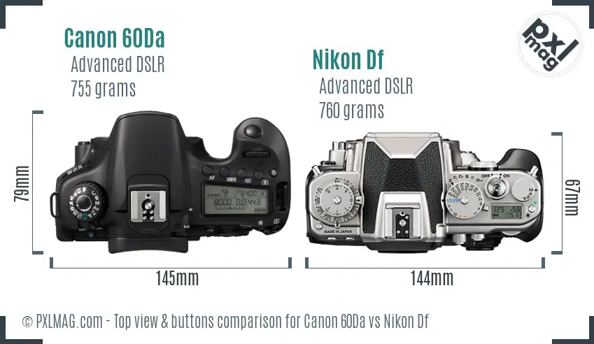 Canon 60Da vs Nikon Df top view buttons comparison