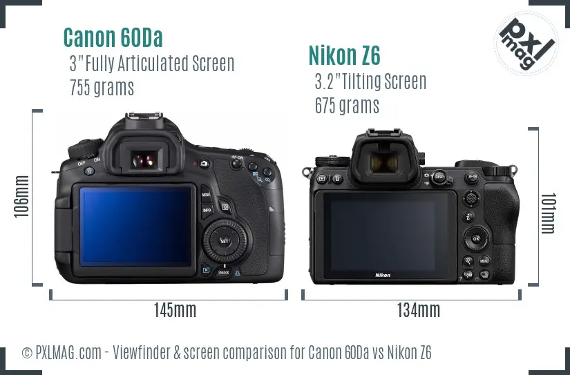 Canon 60Da vs Nikon Z6 Screen and Viewfinder comparison