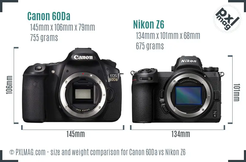 Canon 60Da vs Nikon Z6 size comparison