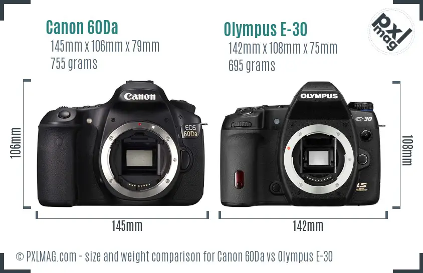 Canon 60Da vs Olympus E-30 size comparison