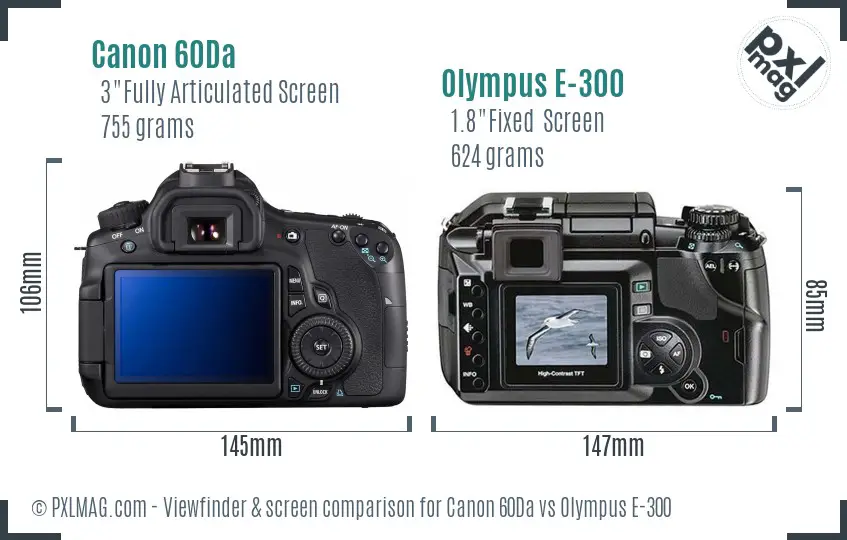 Canon 60Da vs Olympus E-300 Screen and Viewfinder comparison