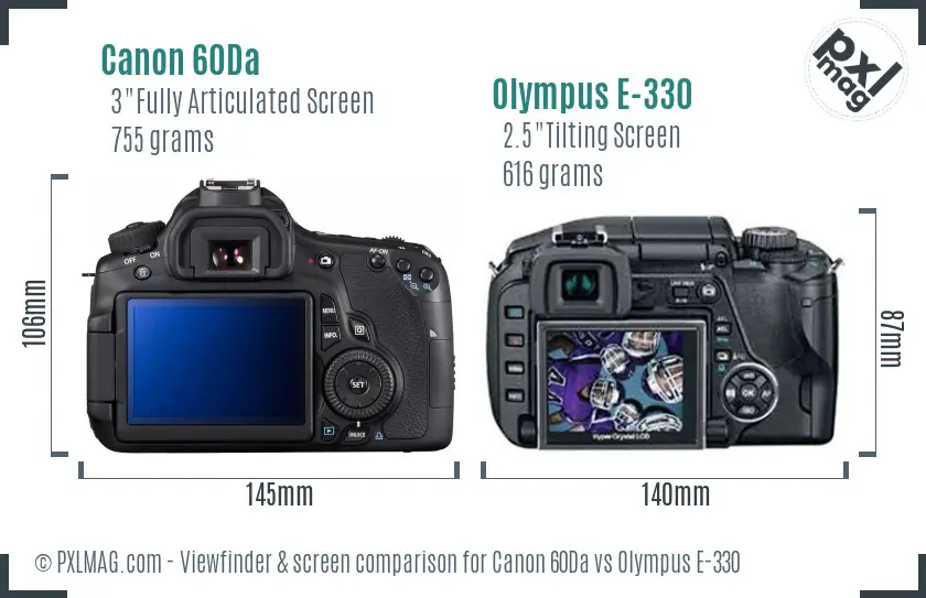 Canon 60Da vs Olympus E-330 Screen and Viewfinder comparison