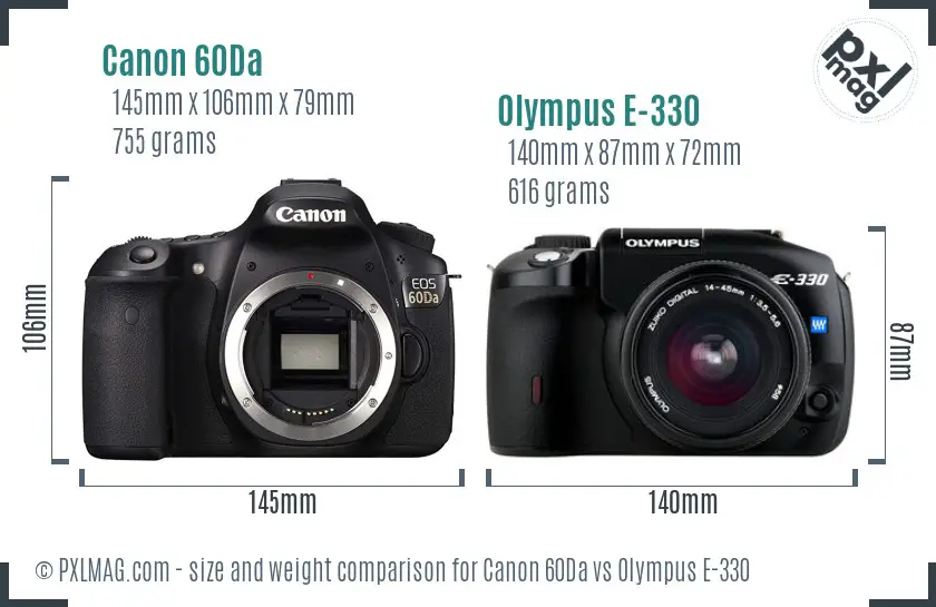 Canon 60Da vs Olympus E-330 size comparison